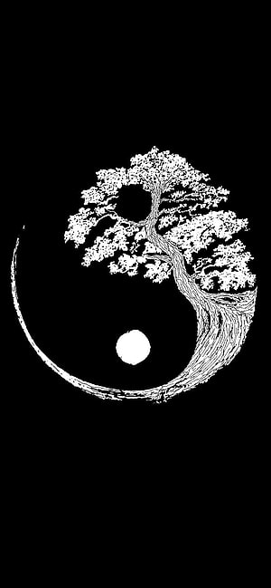 Intricate Tree of Life Enso Circle Yin Yang Symbol Minimalist Black and White Art HD phone wallpaper