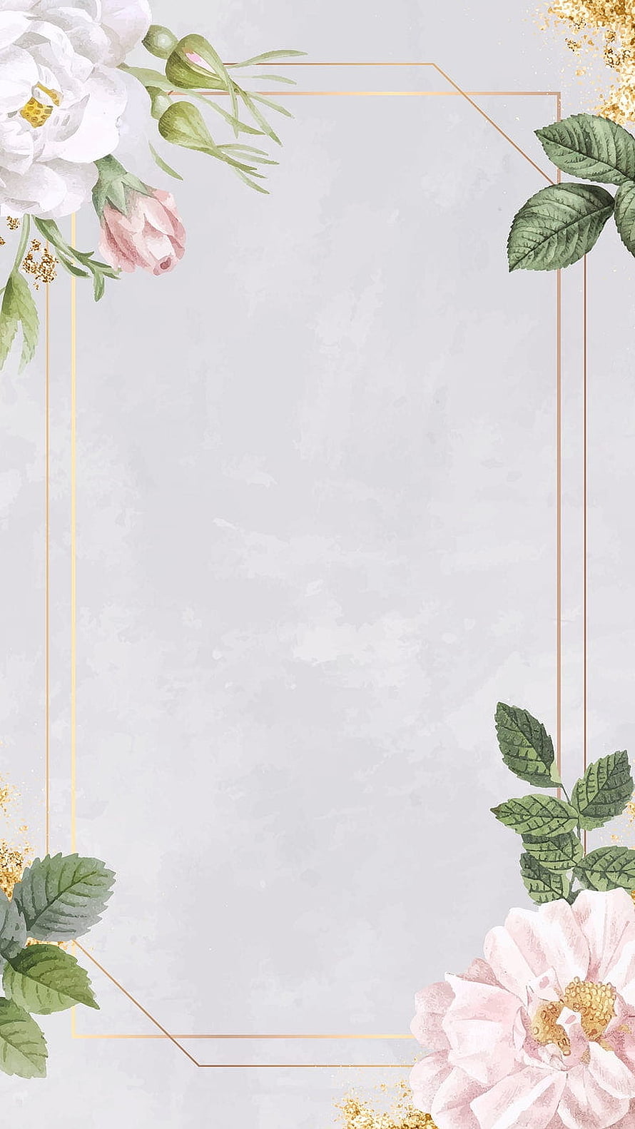 Elegant Watercolor Floral Wallpaper With Gold Geometric Frame And Soft Pink Roses HD phone wallpaper