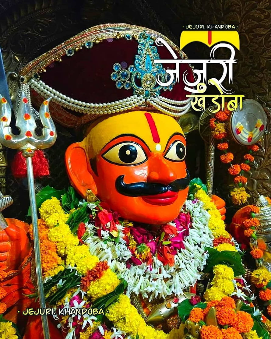 Jejuri Khandoba Hindu Deity Statue With Trishul And Flower Garlands HD phone wallpaper