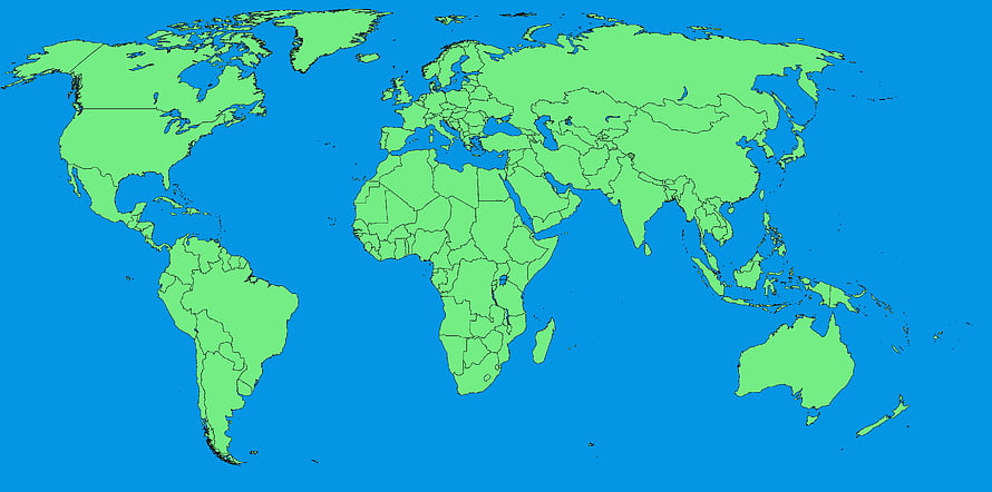 Minimalist World Map with Country Borders on Blue Background HD wallpaper