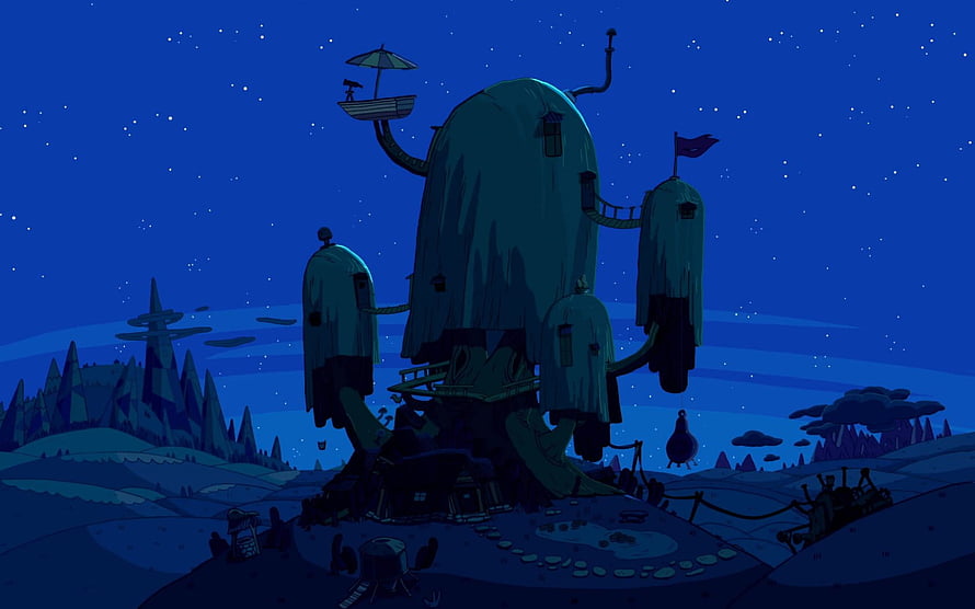 Adventure Time Nighttime Landscape with Floating Structures and Starry Sky HD wallpaper