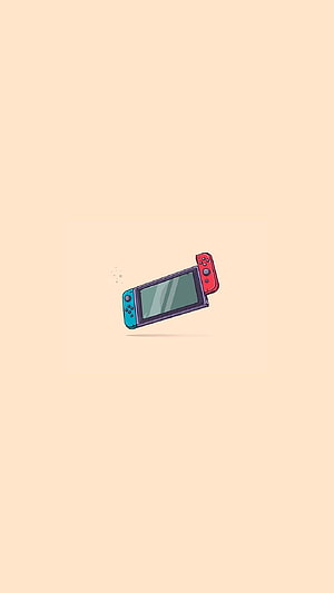 Minimalist Nintendo Switch illustration with red and blue Joy-Con controllers on a soft beige background HD phone wallpaper
