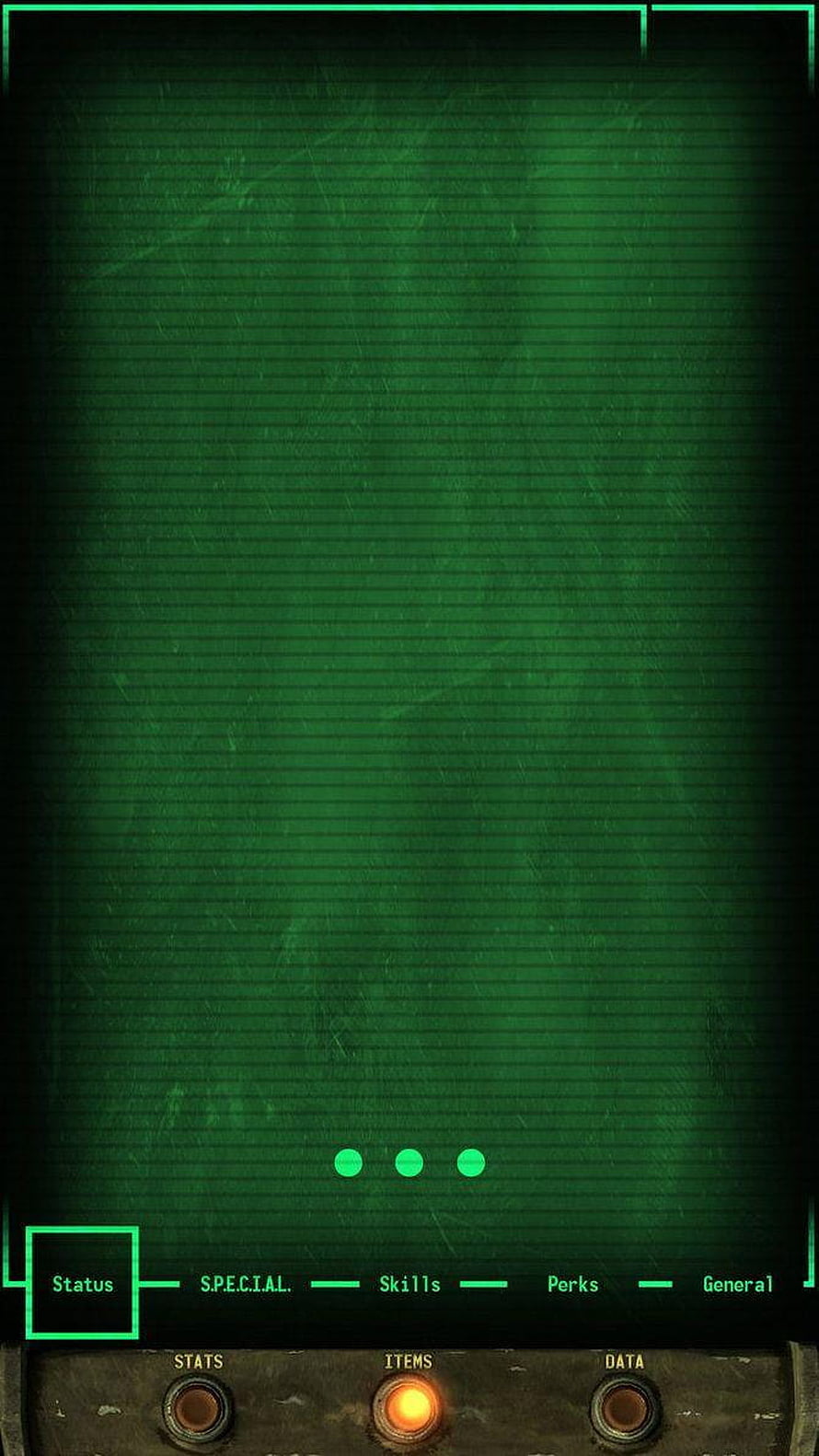 Fallout Pip-Boy Green CRT Interface with S.P.E.C.I.A.L. Status Menu and Retro Terminal Display HD phone wallpaper