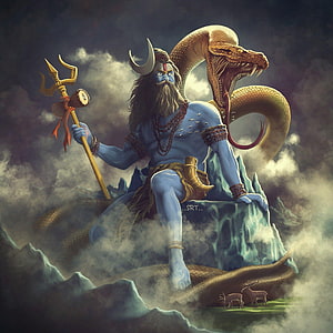 Lord Shiva Sitting on Mount Kailash with Trishul and Cobra HD phone wallpaper