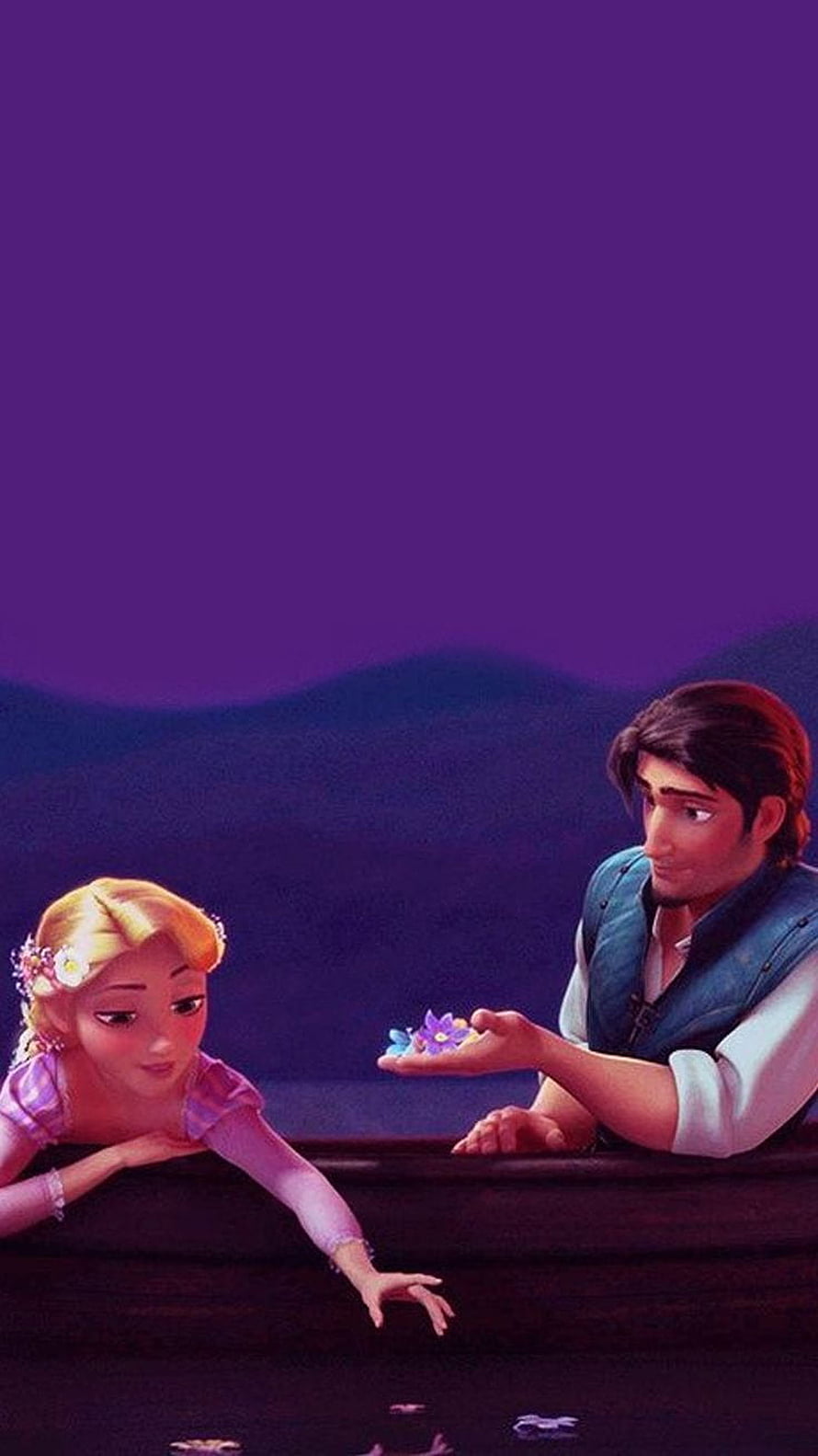 Rapunzel and Flynn Rider Sharing Flowers in Tangled Animated Scene HD phone wallpaper
