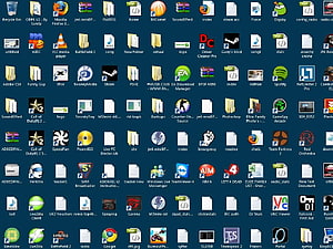 Cluttered Windows Desktop with Diverse Application Icons and Shortcuts HD wallpaper