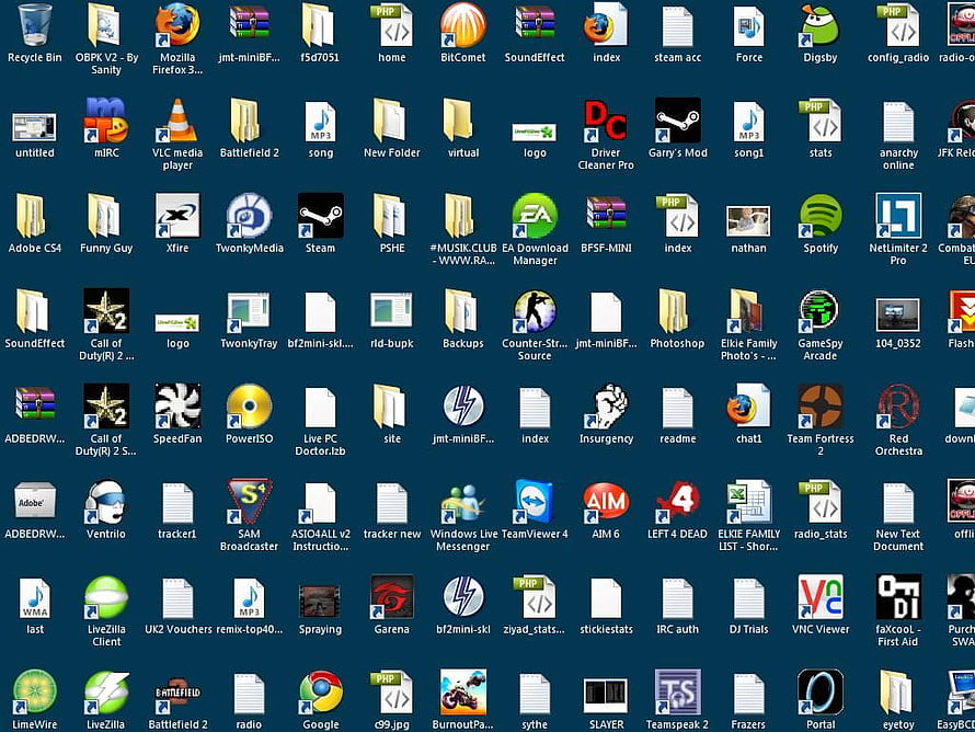 Cluttered Windows Desktop with Diverse Application Icons and Shortcuts HD wallpaper