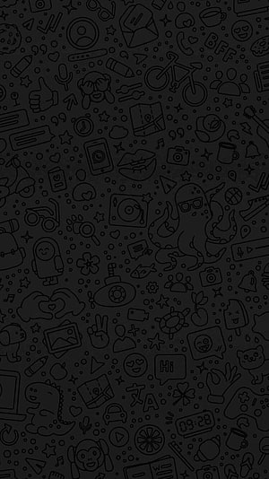 Dark doodle pattern wallpaper with playful icons and line art illustrations HD phone wallpaper