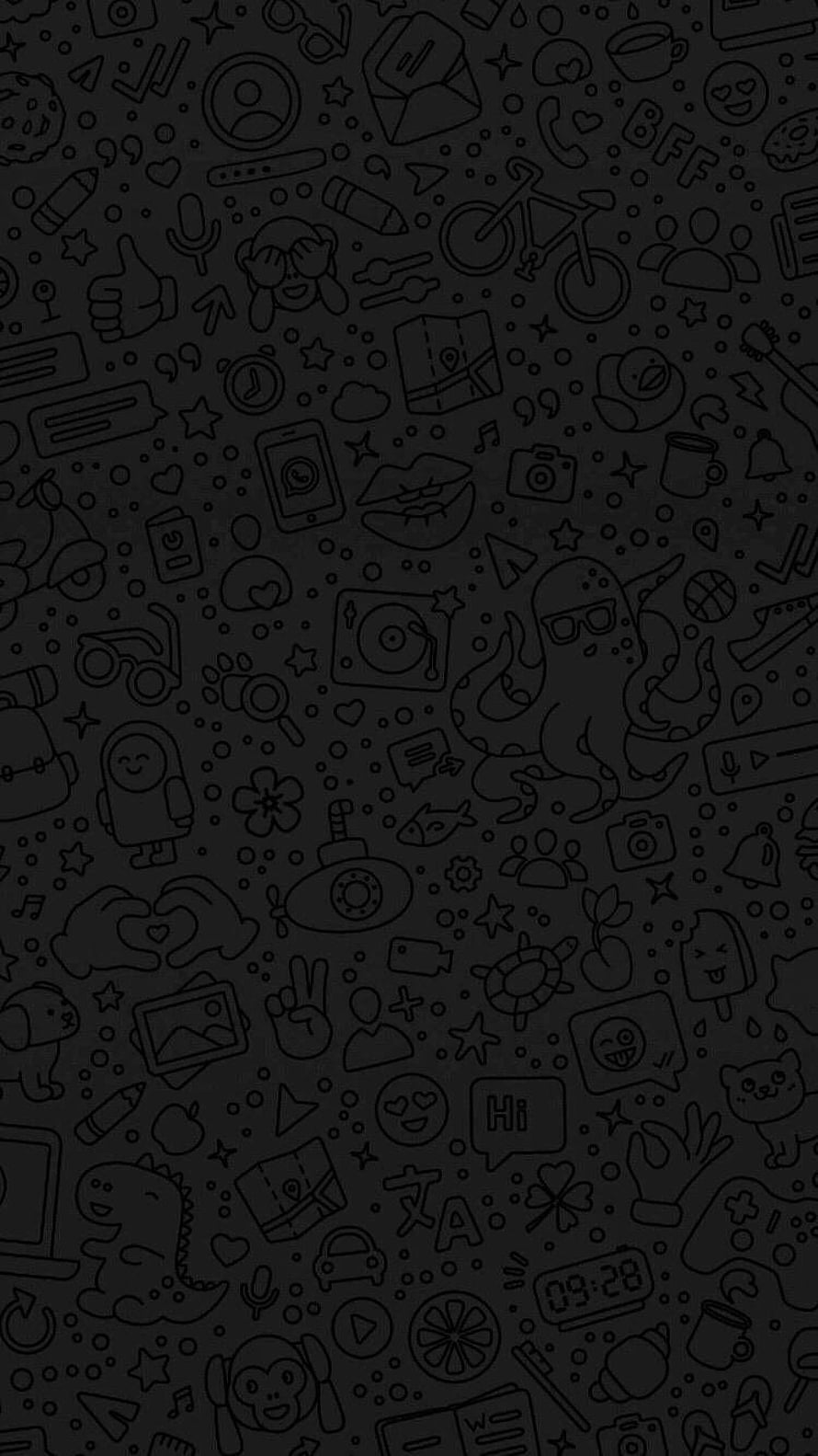 Dark doodle pattern wallpaper with playful icons and line art illustrations HD phone wallpaper