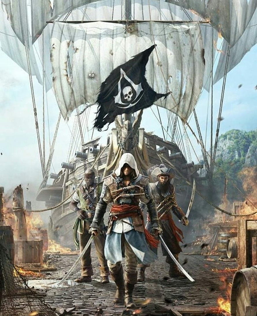Assassin's Creed IV Black Flag Key Art Featuring Edward Kenway and the Jackdaw Ship HD phone wallpaper