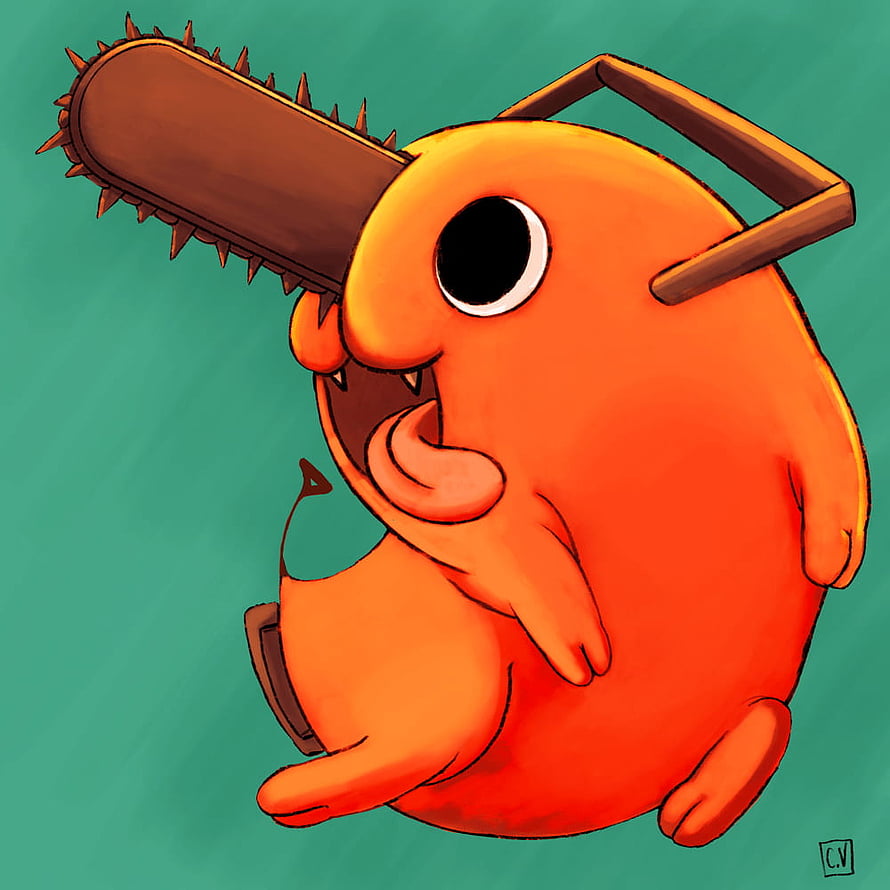 Chainsaw Man Pochita Cartoon Illustration with Chainsaw Head and Orange Body, Chainsaw Man Pochita, #pochita HD phone wallpaper