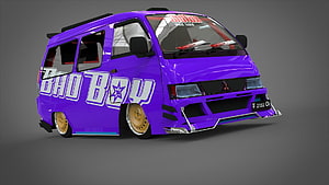 Purple Mitsubishi Delica Stanced Van with Gold Rims and Bad Boy Decals HD wallpaper