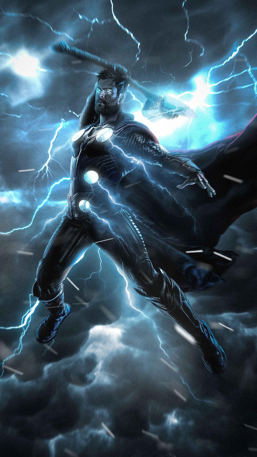 Thor Wielding Stormbreaker Amidst Electric Lightning in Dark Stormy Skies HD phone wallpaper
