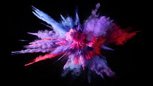 Vibrant Multicolored Powder Explosion Bursting Against a Deep Black Background HD wallpaper