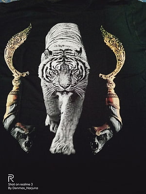 White Tiger Siliwangi Graphic T-Shirt Design with Traditional Ornamental Elements HD phone wallpaper