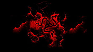 Razer Triple Headed Snake Logo with Red Smoke and Lightning on Black Background HD wallpaper