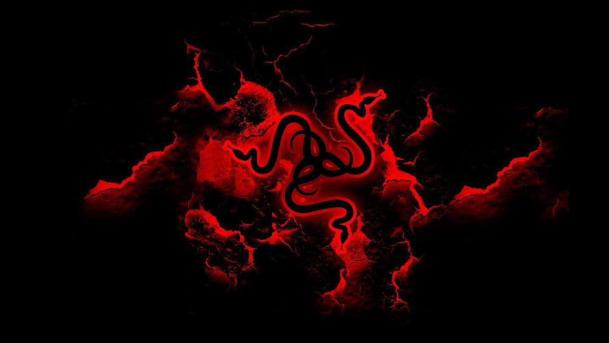 Razer Triple Headed Snake Logo with Red Smoke and Lightning on Black Background HD wallpaper