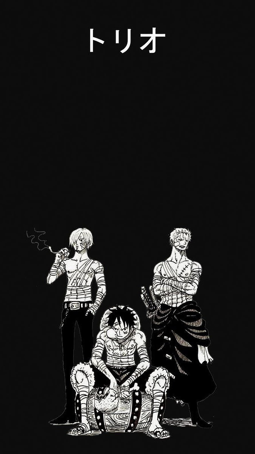 One Piece Straw Hat Trio Luffy Zoro Sanji Manga Artwork, One Piece Aesthetic, one piece black aesthetic HD phone wallpaper