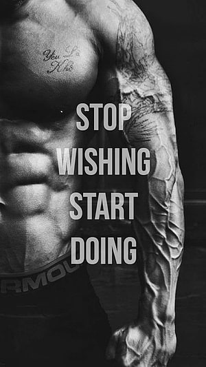 Black and White Motivational Gym Quote on Muscular Torso and Arm HD phone wallpaper