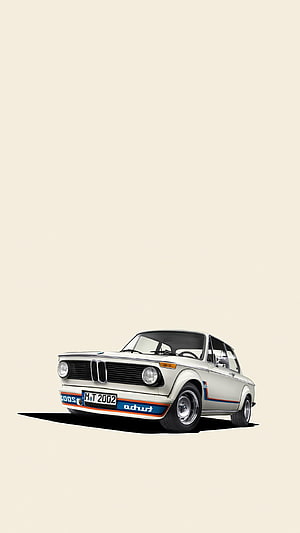Classic White BMW 2002 with M Sport Stripes on Minimalist Beige Background HD phone wallpaper