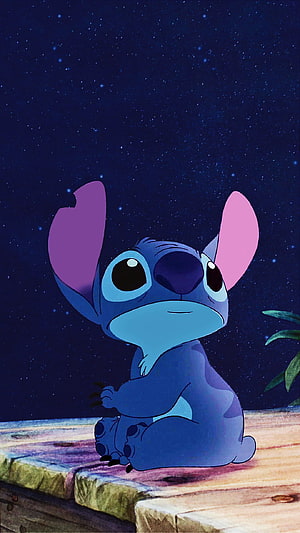 Stitch from Lilo and Stitch Sitting Under a Starry Night Sky HD phone wallpaper