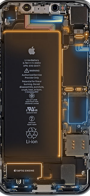 Apple iPhone Internal Hardware Layout Showing Battery, Taptic Engine, and Circuit Boards HD phone wallpaper