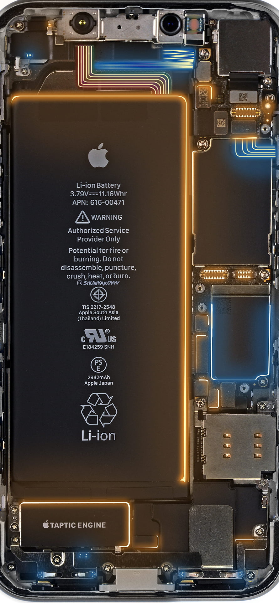 Apple iPhone Internal Hardware Layout Showing Battery, Taptic Engine, and Circuit Boards HD phone wallpaper