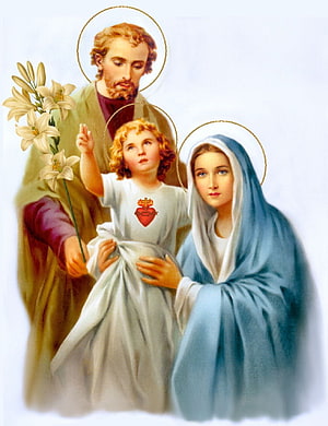 Holy Family of Nazareth with Sacred Heart of Jesus and White Lilies Religious Art HD phone wallpaper