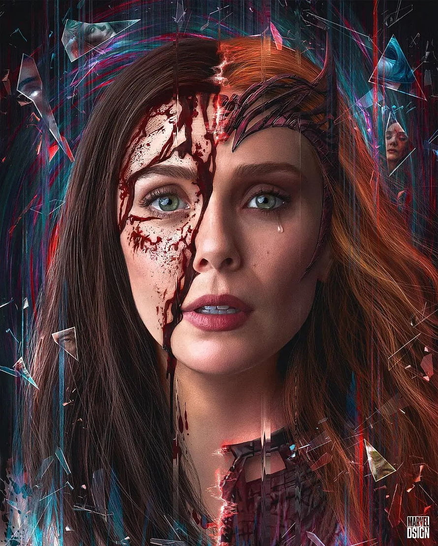 Scarlet Witch Wanda Maximoff Shattered Glass Portrait with Blood and Dark Magic HD phone wallpaper