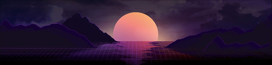 Vaporwave Sunset Over Retro Grid Landscape With Purple Mountains HD wallpaper