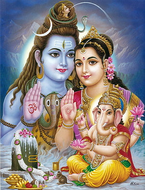 Shiva Parvati and Ganesha Hindu Deities Wallpaper HD phone wallpaper