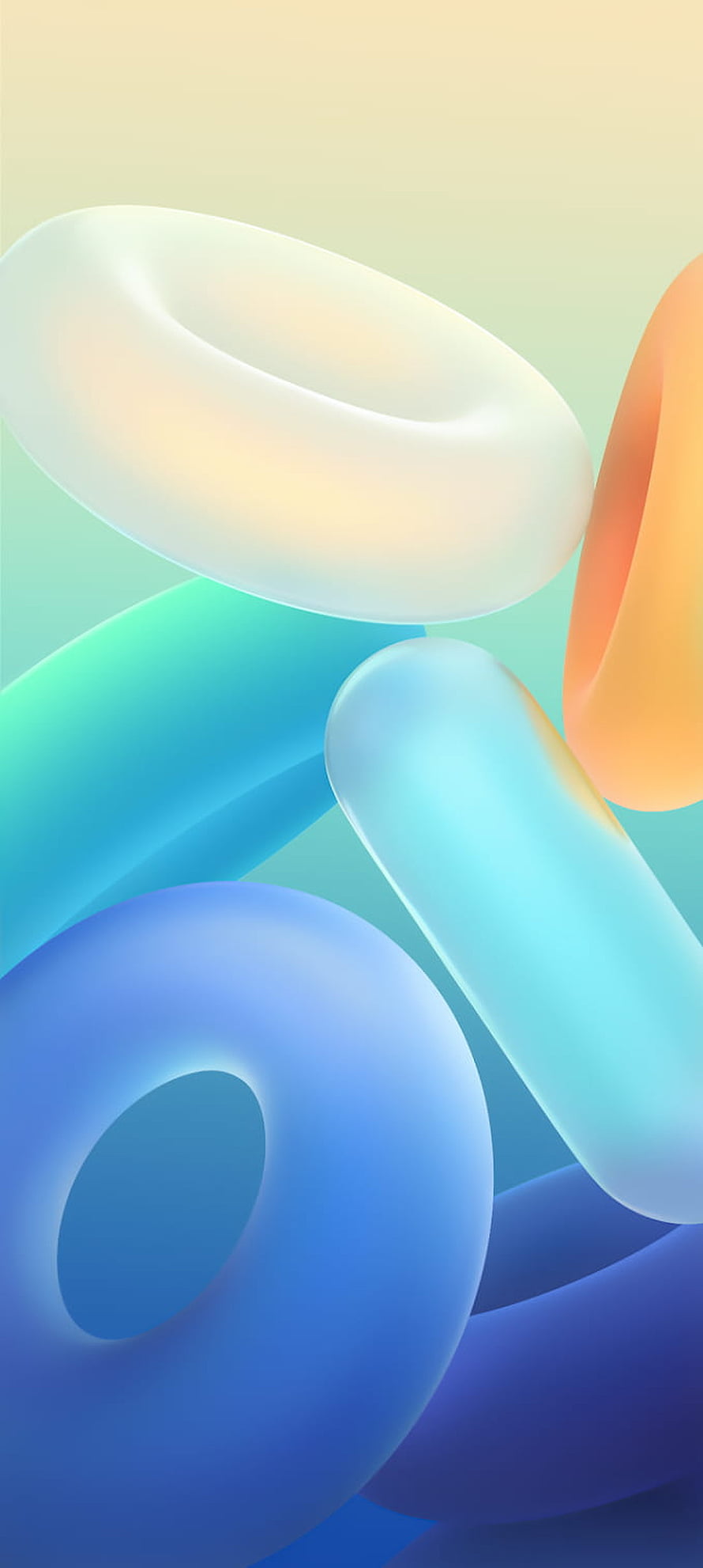 Abstract 3D Render of Smooth Colorful Torus Shapes and Pillar Forms in Blue, Orange, and White HD phone wallpaper