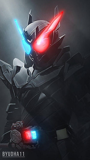 Kamen Rider Build Rabbit Tank Hazard Form with Glowing Red and Blue Eyes HD phone wallpaper