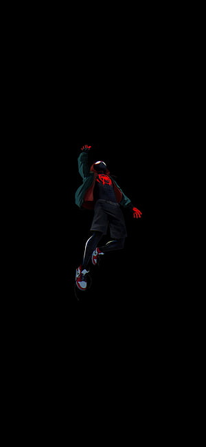 Miles Morales Spider-Man Leaping in Dark Hoodie and Sneakers, spider man into the spider verse , #Spider HD phone wallpaper