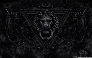 Dark Ornate Lion Head Emblem with Smoke and Baroque Frame HD wallpaper