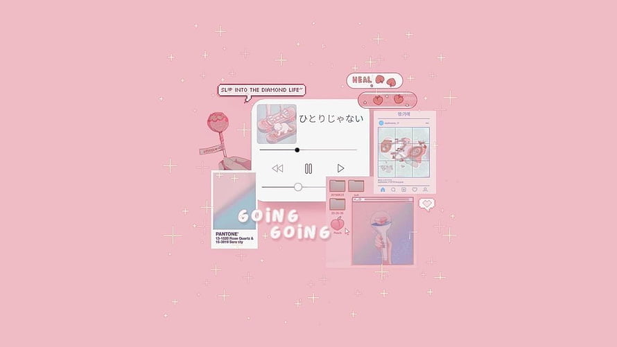 Pink K-pop Aesthetic Desktop Wallpaper with Music Player and Lightstick HD wallpaper
