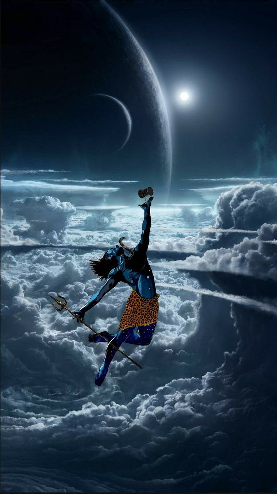 Bholenath Shiva Leaping Through Cosmic Clouds With Trident And Drum HD phone wallpaper