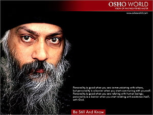 Osho Portrait with Spiritual Quote on Personality and Existence HD wallpaper