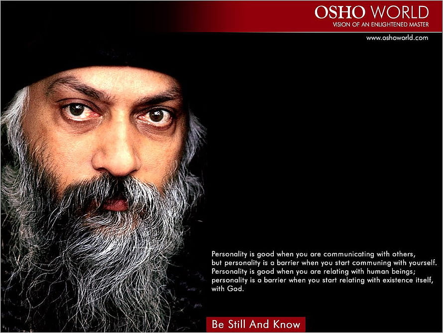 Osho Portrait with Spiritual Quote on Personality and Existence HD wallpaper