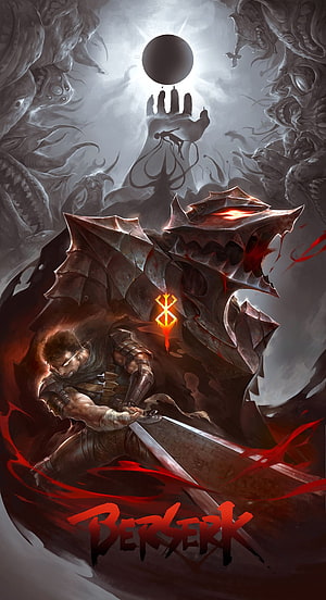 Guts wielding Dragon Slayer sword in Berserk dark fantasy artwork with eclipse and apostles HD phone wallpaper