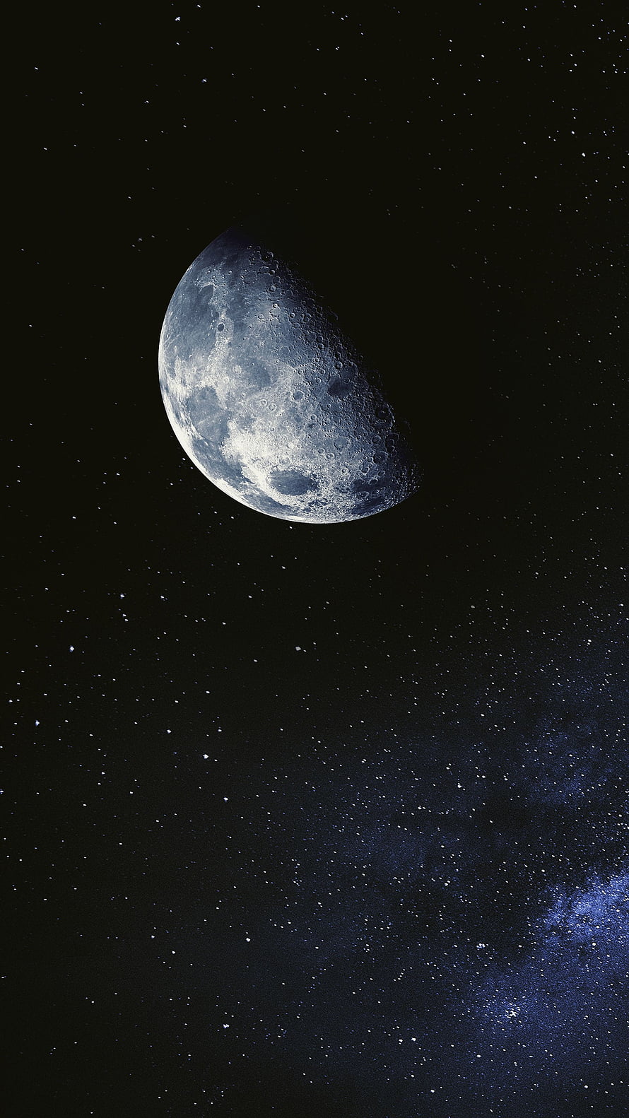 Gibbous Moon with Craters and Mare Set Against a Starry Night Sky HD phone wallpaper