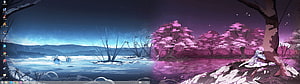 Anime Girl Sitting Under Pink Cherry Blossom Tree by Lake at Night HD wallpaper