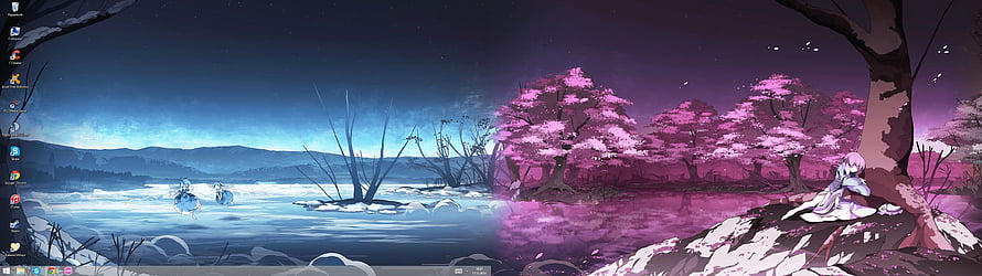 Anime Girl Sitting Under Pink Cherry Blossom Tree by Lake at Night HD wallpaper