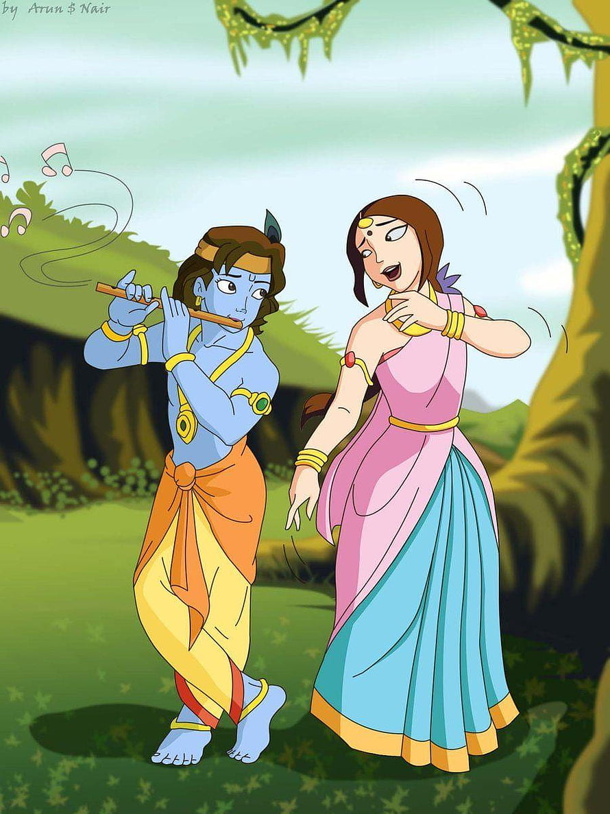 Krishna Playing Flute For Radha In The Forest HD phone wallpaper