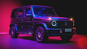 Mercedes-Benz G-Class SUV in Neon Pink and Blue Lighting HD wallpaper