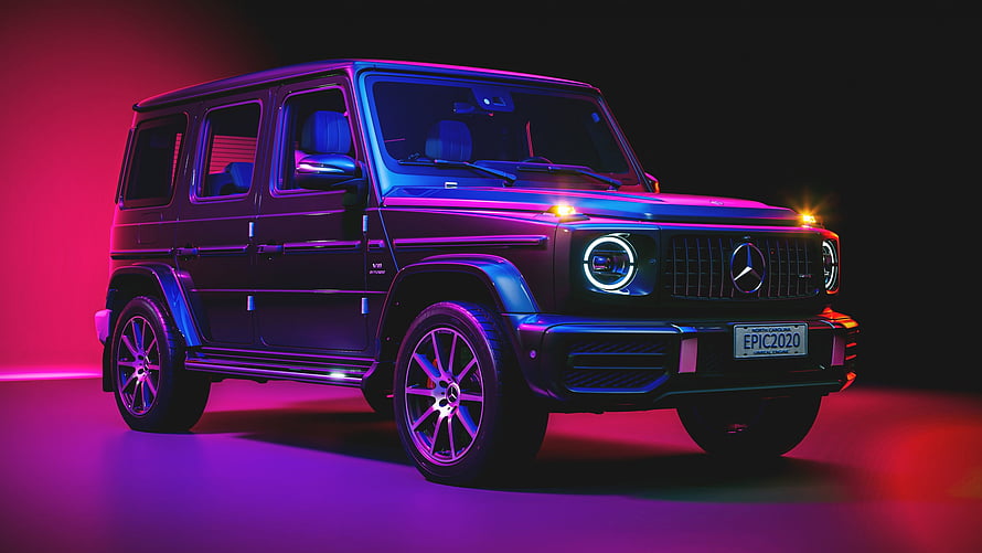 Mercedes-Benz G-Class SUV in Neon Pink and Blue Lighting HD wallpaper