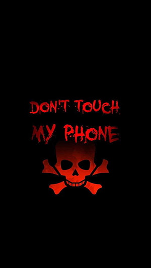 Red Skull and Crossbones Warning Text on Black Background HD phone wallpaper