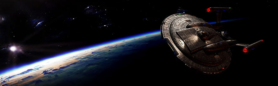 Star Trek The Original Series Enterprise Starship Orbiting a Blue Planet in Deep Space HD wallpaper