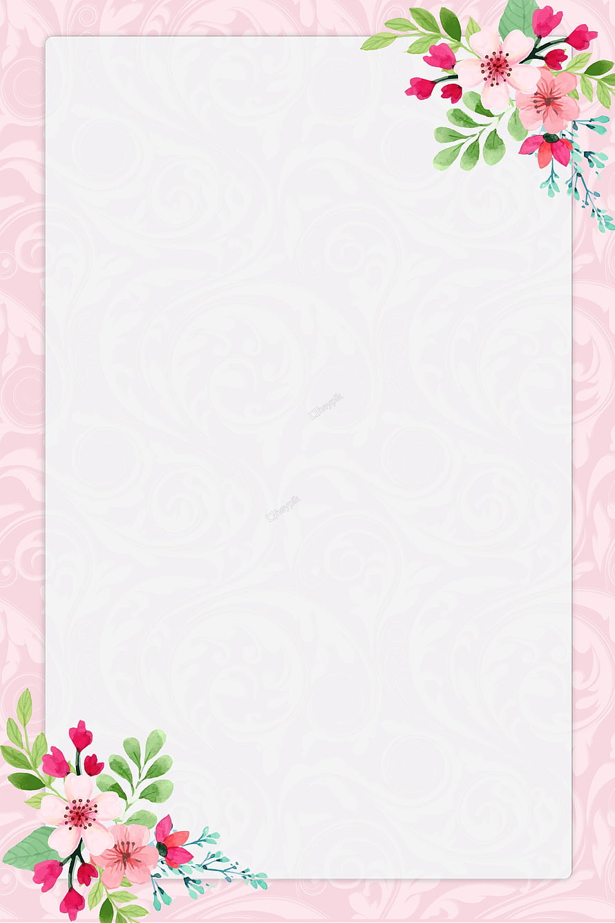 Elegant Pink Floral Watercolor Border Template with Green Leaves and Swirls HD phone wallpaper