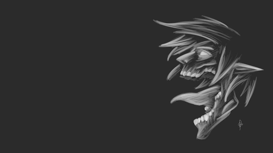 Attack on Titan Minimalist Grayscale Skull and Jaw Digital Art HD wallpaper